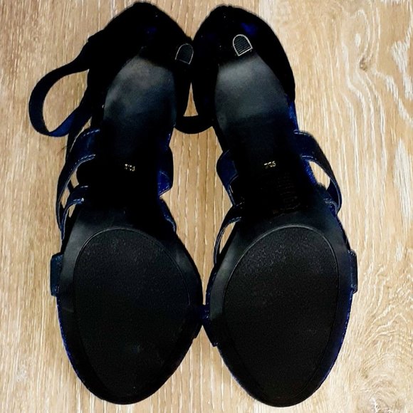 Ann Marino Navy Blue Suede 4'" open toe heels - Picture 5 of 5